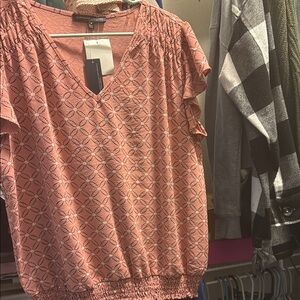 Adrienne Vittadini Pink Smocked Blouse